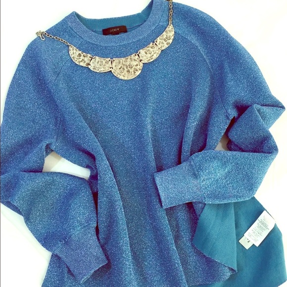 J. Crew // Sparkle Side-Slit Sweater Metallic Blue - Picture 6 of 7